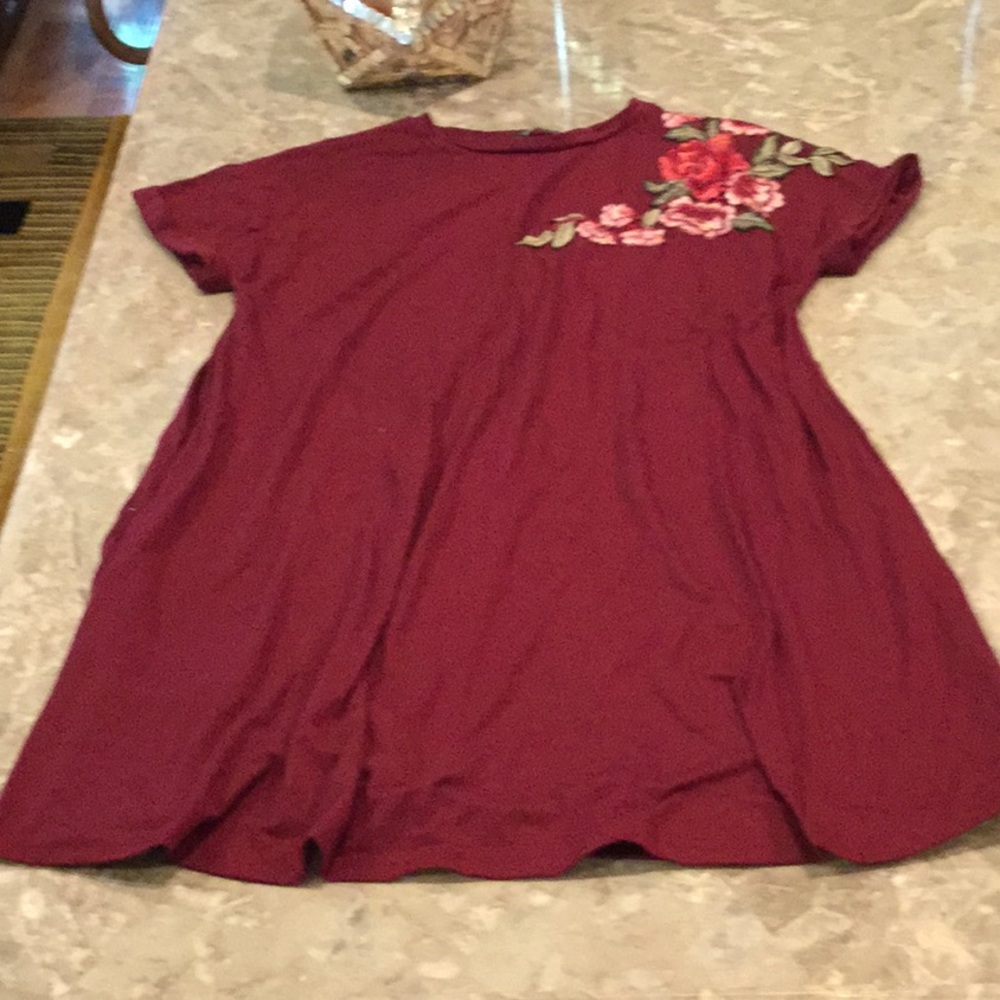 Burgundy embroidered sundress , size XS.
